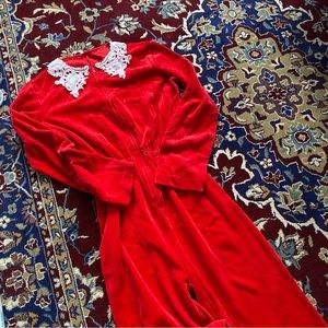 Vintage Christmas One Piece PJ red Velvet and lace